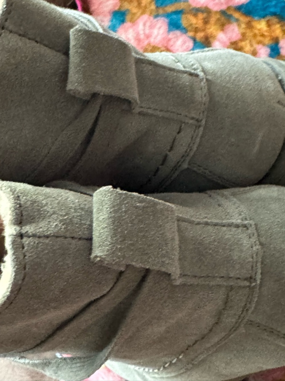 BearPaw Olive Gray Suede Lace-Up Ankle Boots with Faux Shearling - Picture 4 of 14